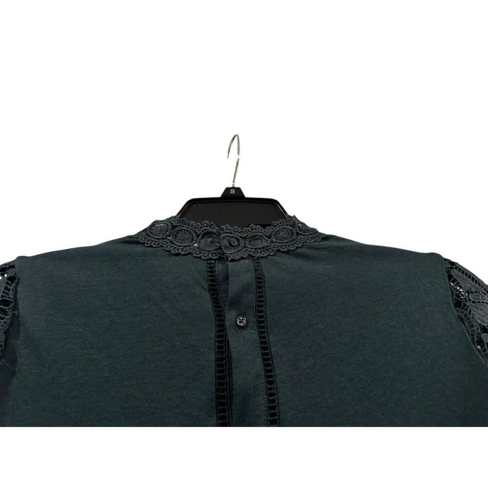 James Coviello By Anthropologie Women's Small Dark Teal Lace Top Button Back - Picture 9 of 11